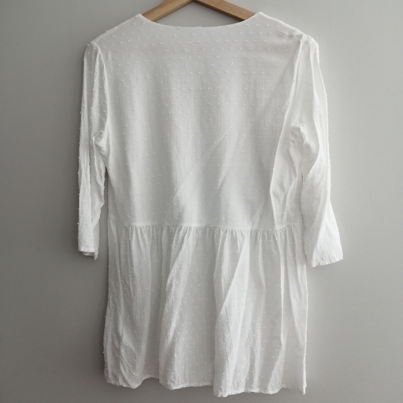 Seraphine Maternity Confetti Fleck White Woven Drop Waist Blouse Button Front 6 - Picture 4 of 16